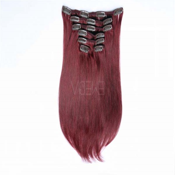 Wholesale top grade red clip in hair extensions no tangling no shedding WJ034